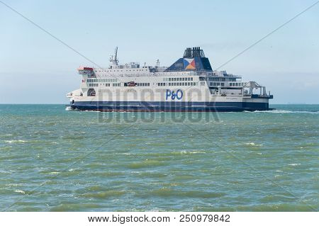 Calais, France - 19 June 2018: P&o Cross Channel Ferry On Its Way To Dover, Uk.