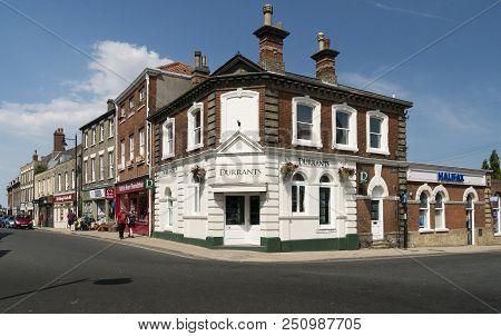 Beccles, Suffolk, Uk, July 2018 - Historic Buildings In New Market In The Market Town Of Beccles, Su
