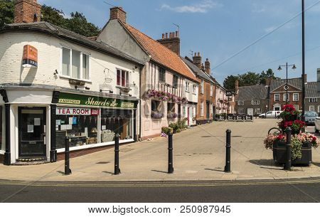 Beccles, Suffolk, Uk, July 2018 - Historic Buildings In Old Market In The Market Town Of Beccles, Su