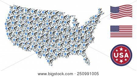 Fart Gases Symbols Are Organized Into American Map Collage. Vector Collage Of American Territory Sch