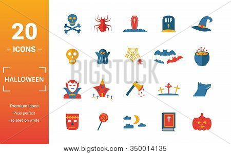 Halloween Icon Set. Include Creative Elements Skeleton, Coffin, Skull, Bats, Vampire Icons. Can Be U