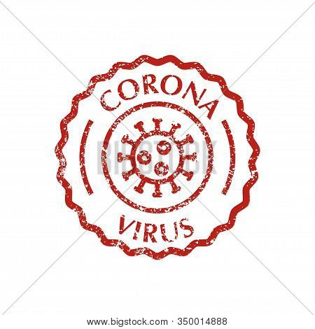 Textured Stamp With Coronavirus Sumbol. Corona Virus Icon In Rubber Red Stamp. Vector Illustration.
