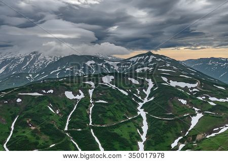 Panoramic View Of The City Petropavlovsk-kamchatsky And Volcanoes: Koryaksky Volcano, Avacha Volcano