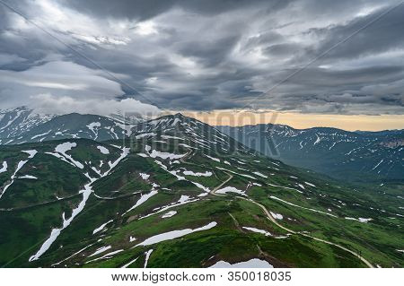 Panoramic View Of The City Petropavlovsk-kamchatsky And Volcanoes: Koryaksky Volcano, Avacha Volcano