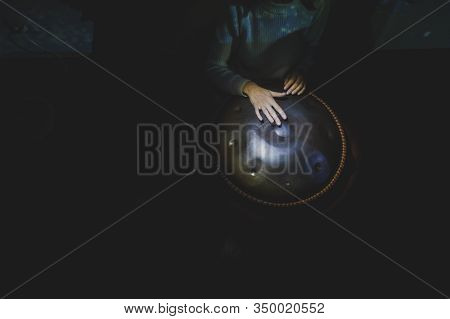 Beautiful Girls Hands Play Music On Hang