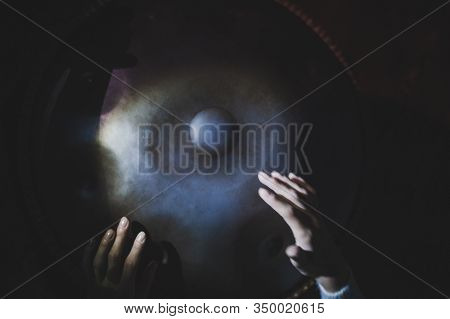Beautiful Girls Hands Play Music On Hang