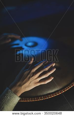 Beautiful Girls Hands Play Music On Hang