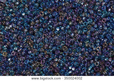 Close Up Of Multicolored Blue Seed Beads.