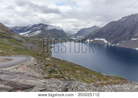 On The Way To Observation Place In Dalsnibba Mountain. Geiranger Fjord Norway, Selective Focus.
