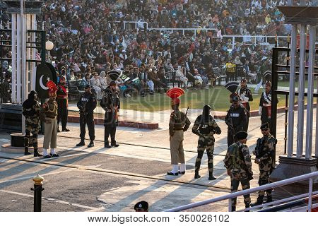 Amritsar India- Febuary 8, 2020: Pakistani Rangers Prepare To Face Off With Indian Border Security F