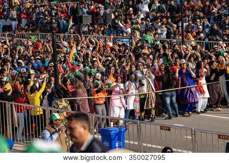 Amritsar, India - Febuary 8, 2020: Indian Women Dance In The Parade At The Wagah Attari  Border Clos