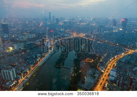 Modern Hanoi, Night Hanoi, View From A Skyscraper  And Intersection Pham Hung - Duong Dinh Nghe, Tu