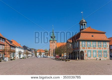 Boizenburg, Germany - April 16, 2019: Historic Town Hall On The Market Square Of Boizenburg, Germany