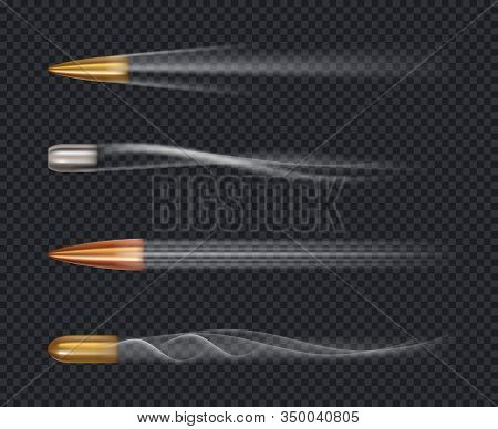 Flying Bullet. Motion Firing Target Jacket Trace Of Bullet Shots Vector Realistic Template. Illustra