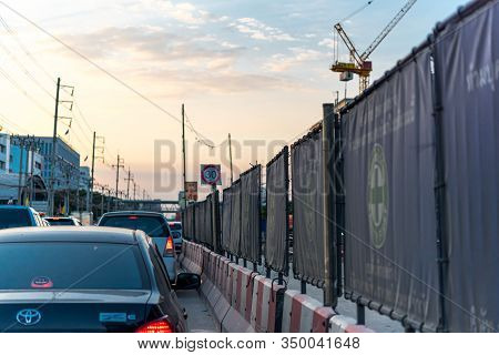 Cars On Busy Road In The City With Traffic Jam