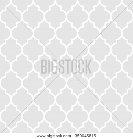 Grey And White Seamless Pattern. Abstract Geometric Pattern In Arabic Style. Simple Vector Seamless 