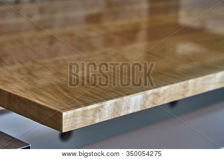 Sycamore Maple Cabinet Door In Workshop. High Gloss Cabinet Door. Furniture Manufacture
