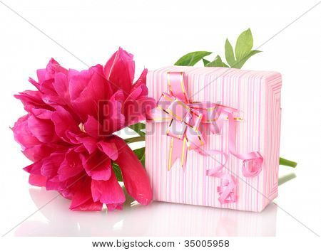 beautirul-de-rosa flor de presente e peônia isolado no branco