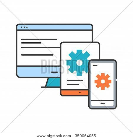 Cross Platform App Color Line Icon. Refers To The Development Of Mobile Apps That Can Be Used On Mul