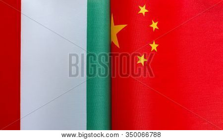 Fragments Of National Flags Of Italy And China Close-up