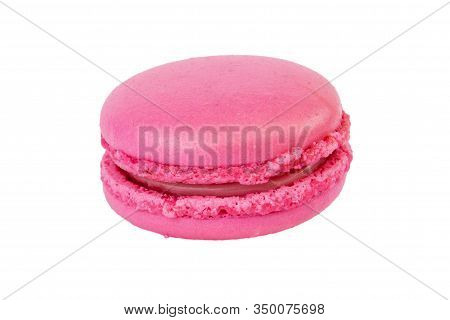 Pink Macaroon Isolatd Laying On A Table Cut Out On White Background