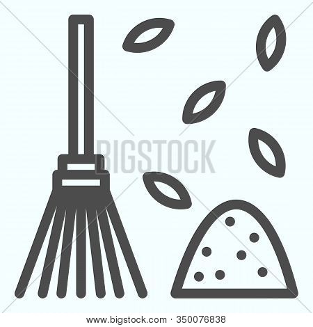 Raking Fallen Leafs Line Icon. Gardening Tool For Rake Up Leaves. Autumn Season Vector Design Concep