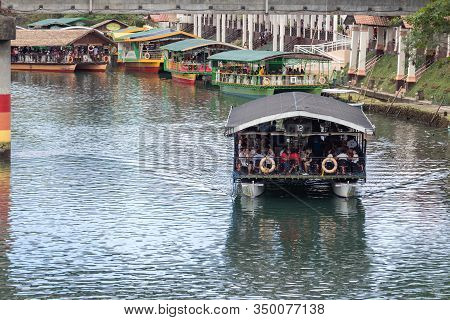 Bohol, Philippines - January, 27, 2020: Floating Buffet Restaurant Cruise On Loboc River