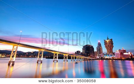 Macau cityscape Köprüsü ve gökdelen Macao, Asya.