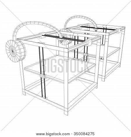 3d Printer Wireframe Low Poly Mesh Vector Illustration