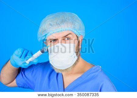 Doctor Warns About Need For Vaccination. Doctor With Syringe. Medicine. Doctor With Syringe Preparin