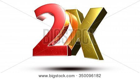 3d Illustration 2x Red Gold Isolated On A White Background.(with Clipping Path).