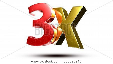 3d Illustration 3x Red Gold Isolated On A White Background.(with Clipping Path).
