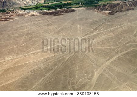Nazca Or Nasca Mysterious Lines And Geoglyphs Aerial View, Landmark In Peru