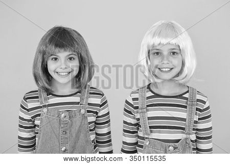 Invitation For Anime Party. Happy Little Girls Smiling Faces. Anime Fan. Cheerful Friends In Bright 