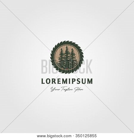 Pine Tree Grinding Logo Vector Vintage Illustration Design