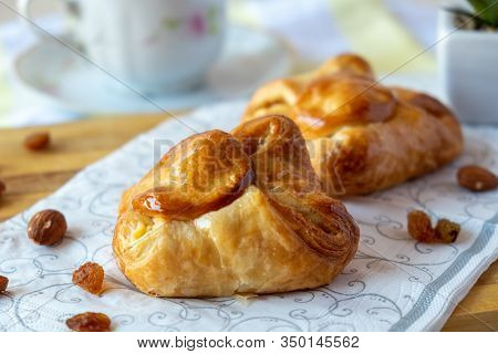 Danish Sweet Pastry With Peach And Peach Jam