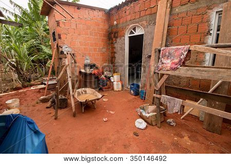 Planaltina, Goias, Brazil, February 8th 2020: A Home Being Built By Volunteers For A Poor Family In 