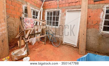 Planaltina, Goias, Brazil, February 8th 2020: A Home Being Built By Volunteers For A Poor Family In 