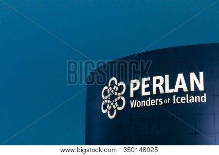Reykjavik, Iceland - 18 January 2020: The Perlan Museum and Planitarium, Reykjavik. This modern building consists of tanks filled with geothermal water in a city that aims to be carbon neutral by 2040