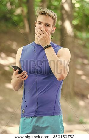 Set Up Route For Run Using Application. Man Smartphone Ready To Start Jog. Training With Sport Appli