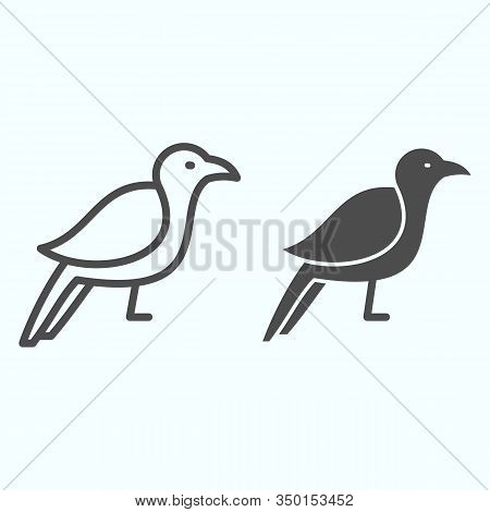 Crow Line And Solid Icon. Scary Dark Corvus Bird. Halloween Vector Design Concept, Outline Style Pic
