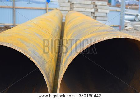 Large Iron Metal Sewer Plumbing Pipes Of Large Diameter For The Industrial Construction Of Water Sup