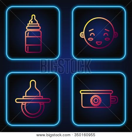 Set Line Baby Potty, Baby Dummy Pacifier, Baby Bottle And Happy Little Boy Head. Gradient Color Icon
