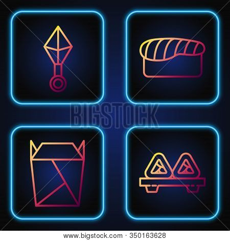 Set Line Sushi On Cutting Board, Rstaurant Opened Take Out Box Filled, Japanese Ninja Shuriken And S