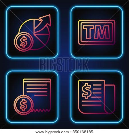 Set Line Financial News, Paper Check And Financial Check, Money And Diagram Graph And Trademark. Gra