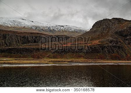 Mountains In Borgarfjordur Eystri In East Iceland In A Cloudy Day