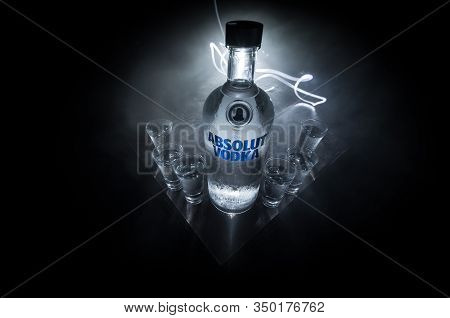 Baku, Azerbaijan - Feb 09, 2020: Absolut Vodka Is A Brand Of Vodka, Produced Near Ahus, In Sweden. O