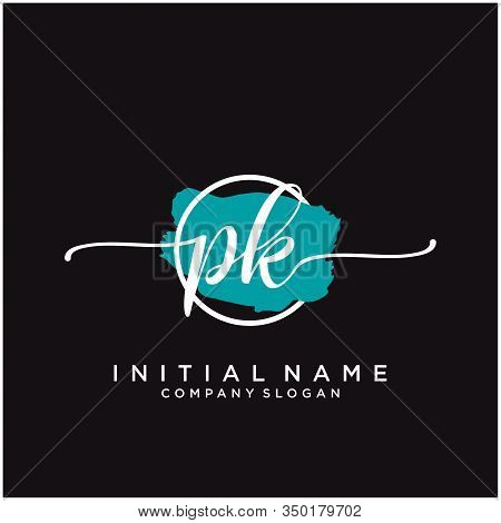 Pk Initial Handwriting Logo Design With Brush Circle. Logo For Fashion,photography, Wedding, Beauty,