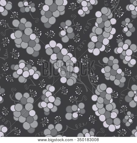 Vector Grey Grapes Seamless Pattern Print Background.