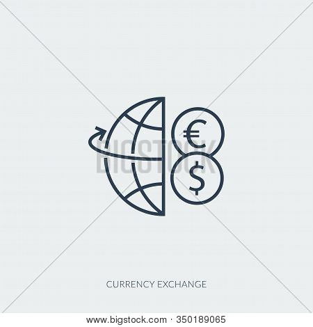 Vector Outline Icon Of Currency Exchange - Half A Globe And Coins